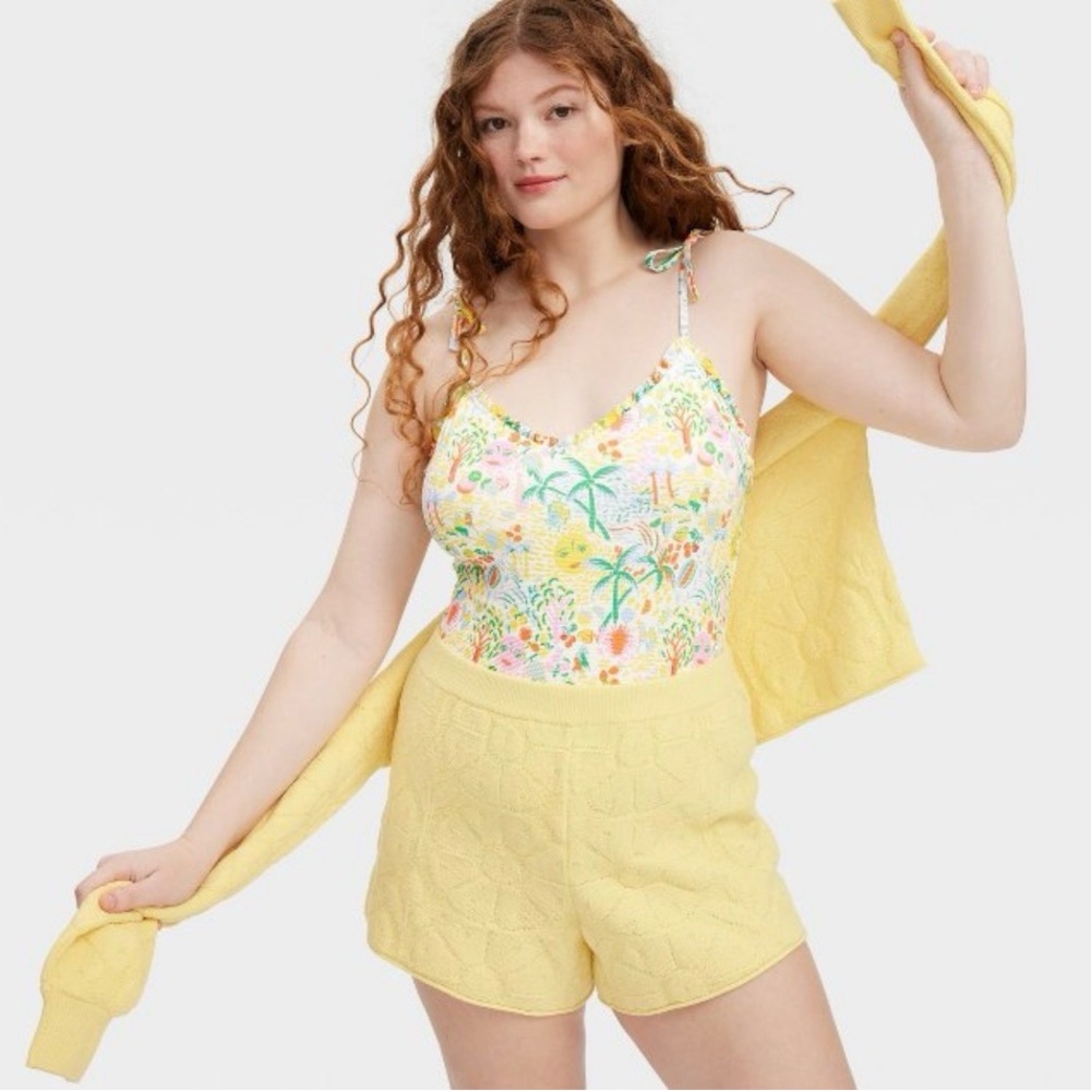 Roller Rabbit Yellow High-Waist Knit Shorts